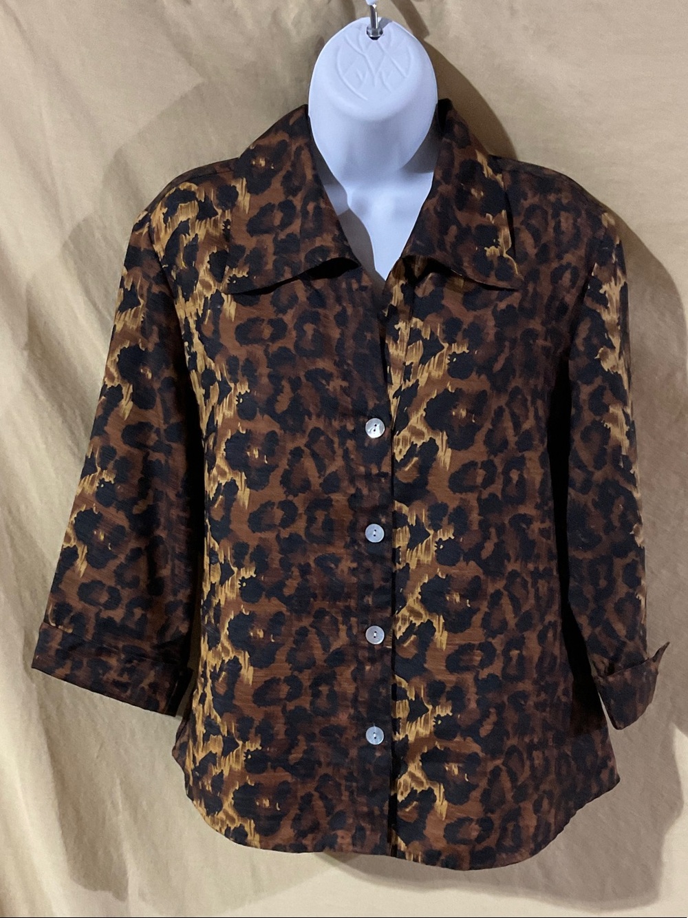 Selene Sport Size M Leopard Print Button-Down Shirt - Brown & Black